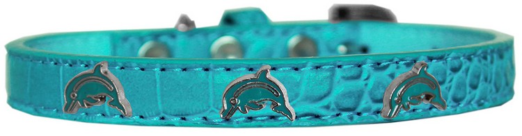 Dolphin Widget Croc Dog Collar Turquoise Size 18